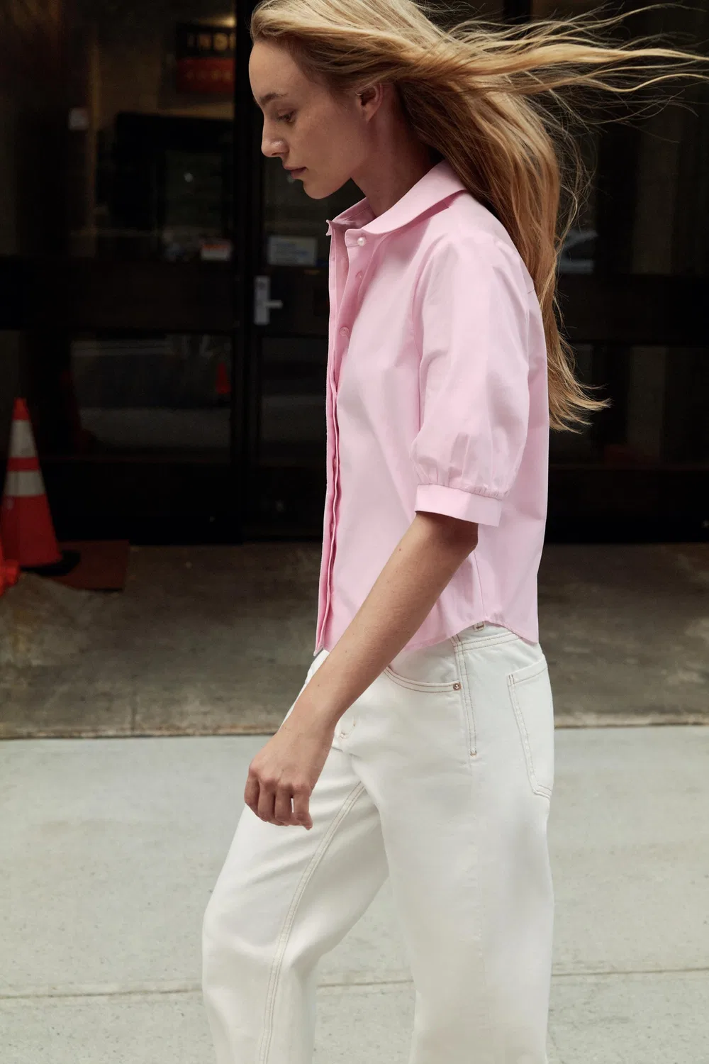 Рубашка из искусственного жемчуга из поплина ZARA, Pink — фото 4