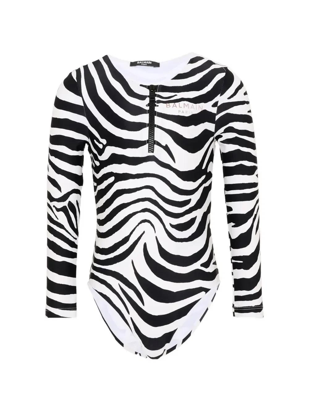 Купальник с длинным рукавом с зебровым принтом Balmain Kids, белый