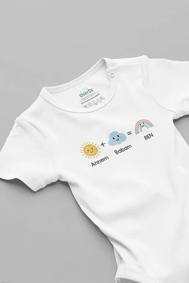 Детское боди-комбинезон с коротким рукавом Mom Dad Me Rainbow Printed Overoz, White