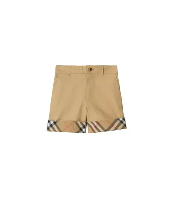 Детские шорты для мальчиков с принтом Check Turn-Up Cotton Shorts Burberry, Sand Beige
