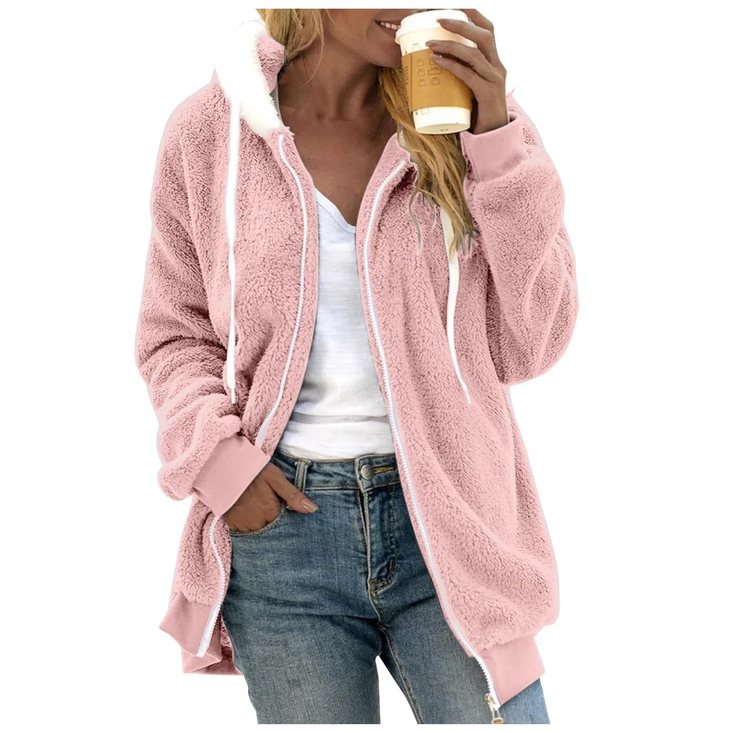 Женское утепленное пальто с флисом и капюшоном, зеленое, Teddy Coats for Women, pink