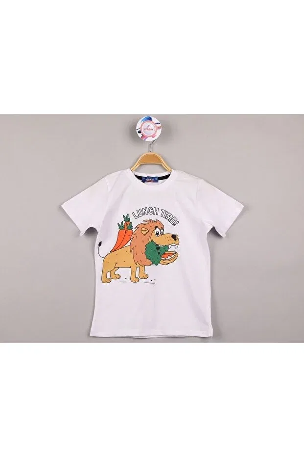 Детская хлопковое футболка с принтом Cotton Vegan Lion Lunch Edoy, White