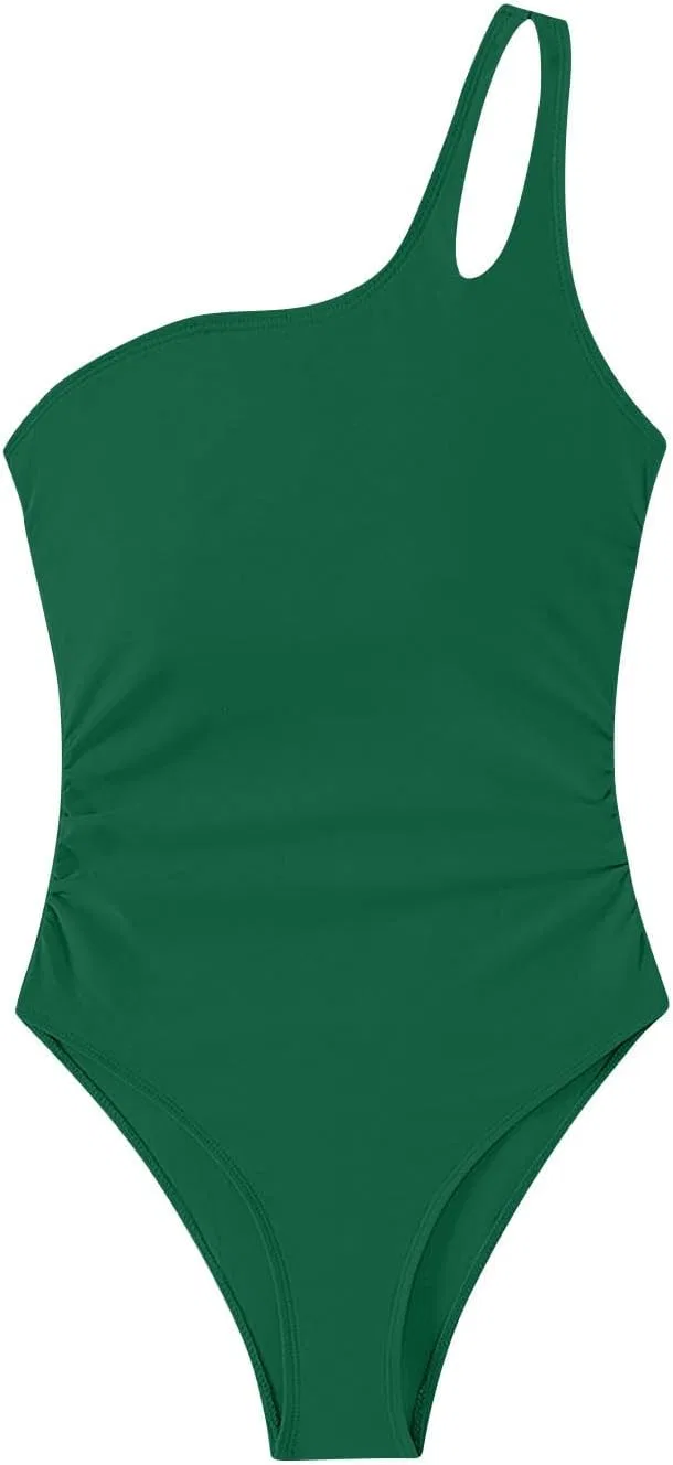 Женский слитный купальник с одним плечом для контроля живота Army Green — фото 4