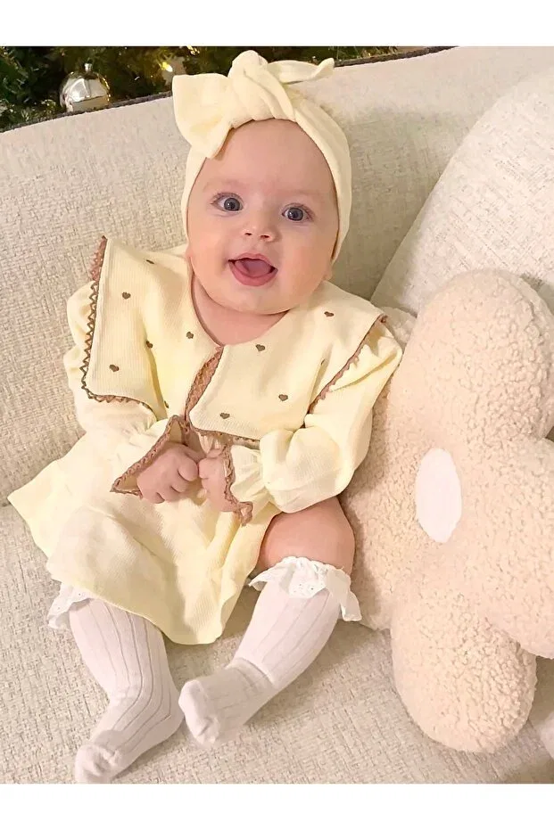 Детское платье для девочек с вышивкой Maita dress with heart embroidery Jammybaby, Cream — фото 3