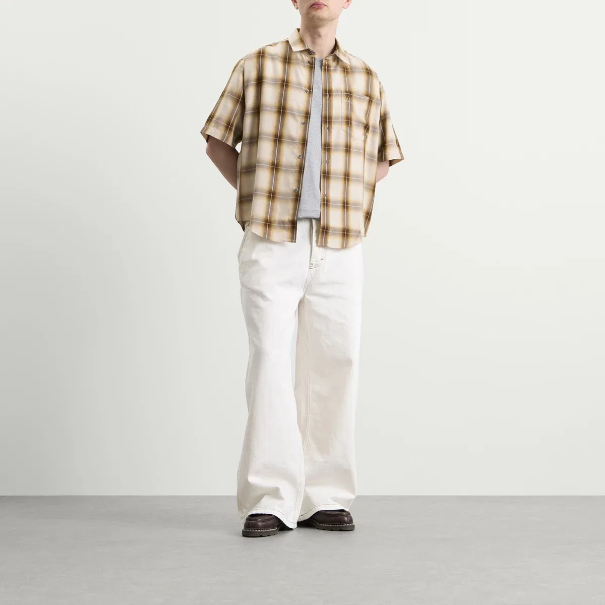 Рубашка с принтом Adc Check Canvas Short Sleeve Shirt Ami Paris, Taupe Beige/Caramel — фото 4