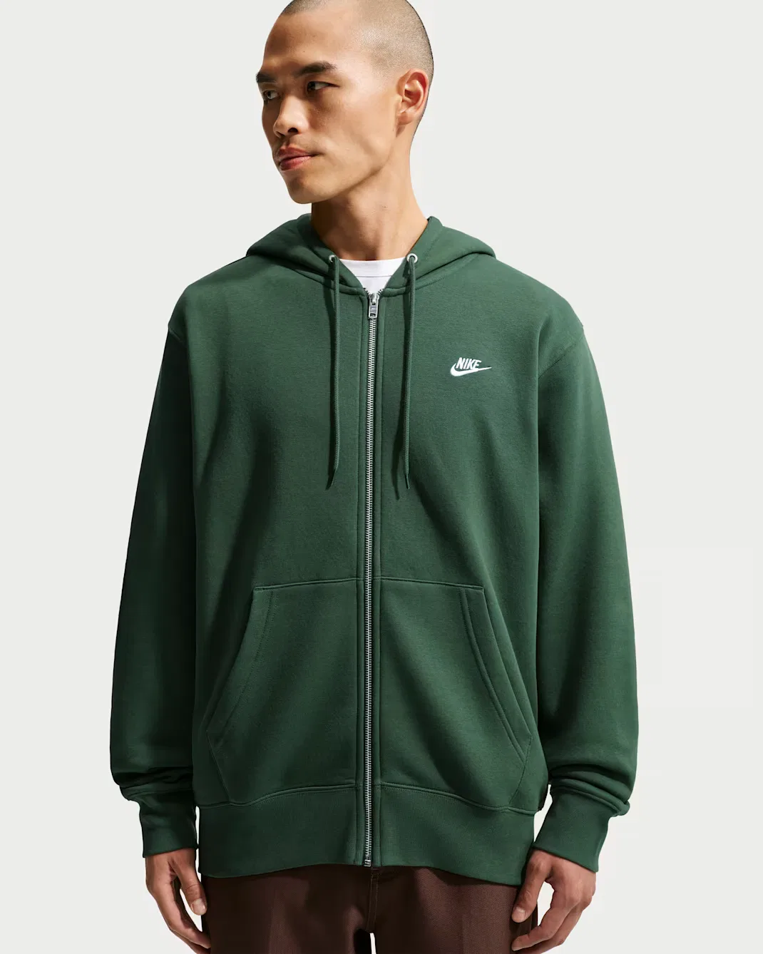 Мужская флисовая толстовка на молнии Nike Club, Fir/Fir/White