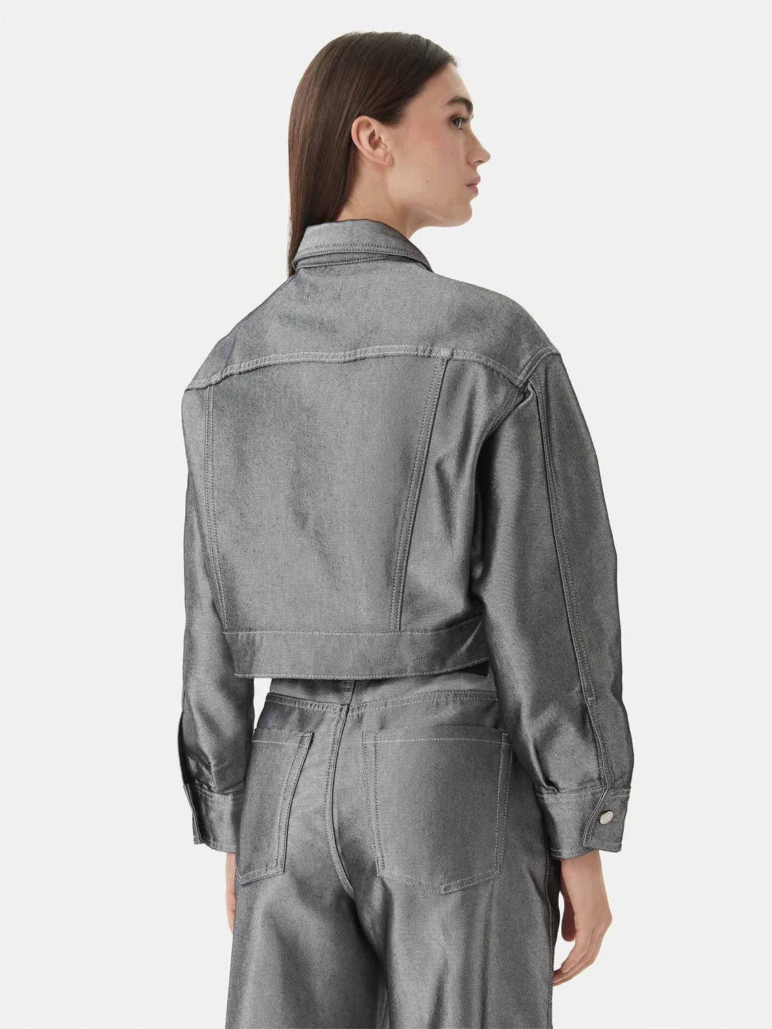 Женская джинсовая куртка свободного кроя Calvin Klein, серебристый — фото 3