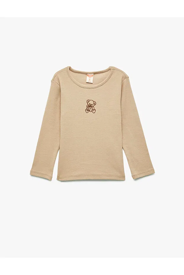 Детская футболка с длинным рукавом с вышивкой Teddy Bear Embroidered Koton, Brown