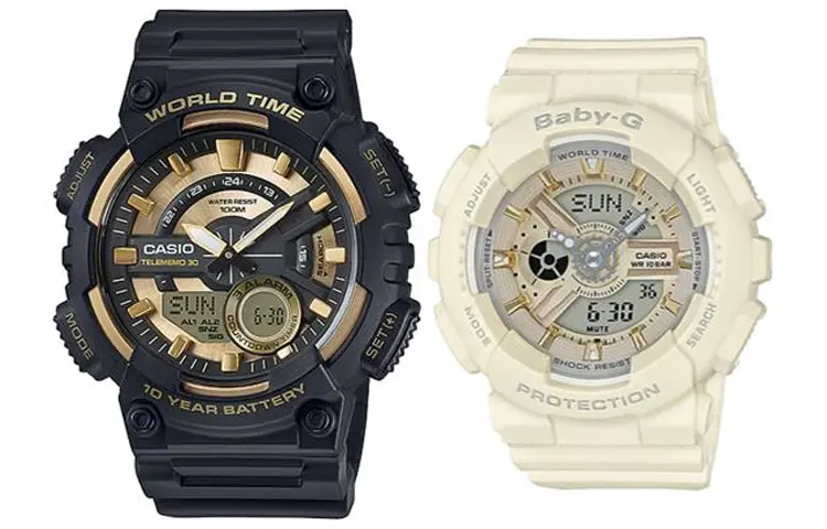 

CASIO Часы Unisex Pair Table Series Black Watch, Black Band and White Band (Pair)