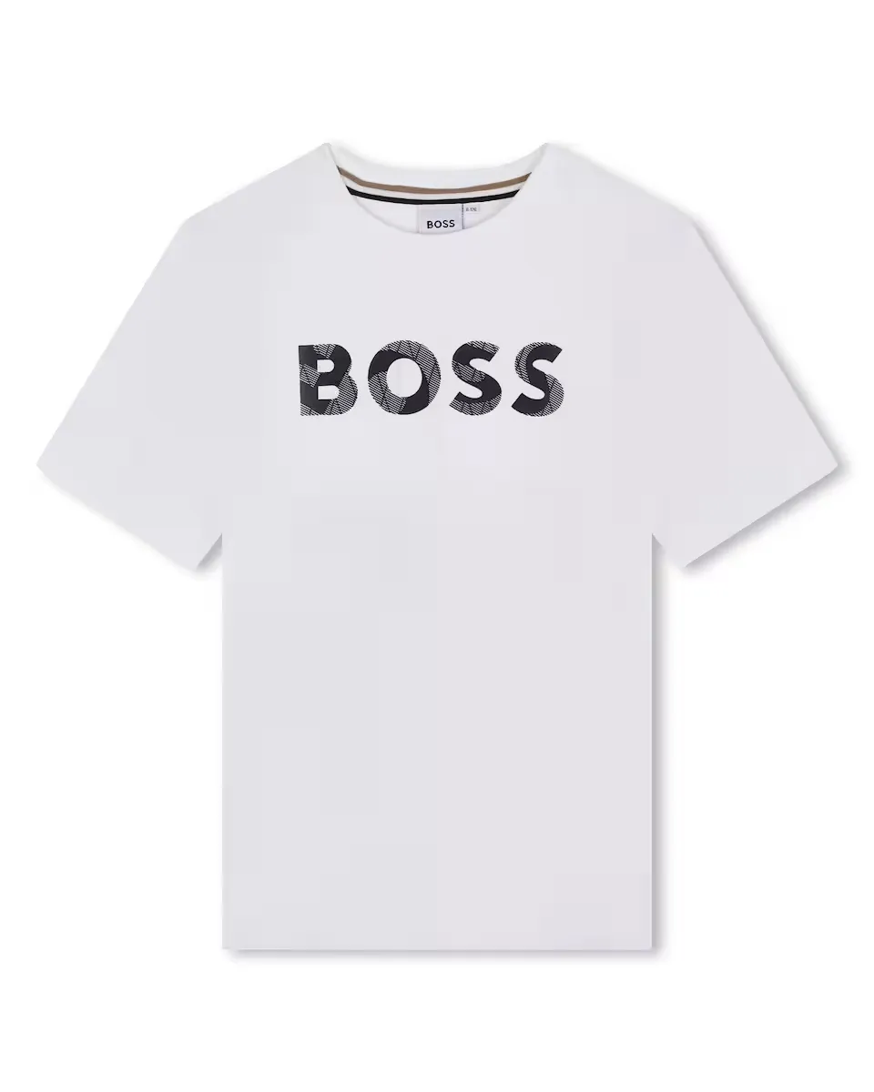 

Футболка для мальчика из 100% хлопка с логотипом спереди BOSS Kidswear, белый