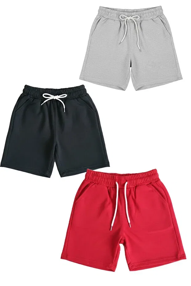 Детский комплект шорт для девочек из хлопка Basics Aytok Tekstil, Gray-Black-Red