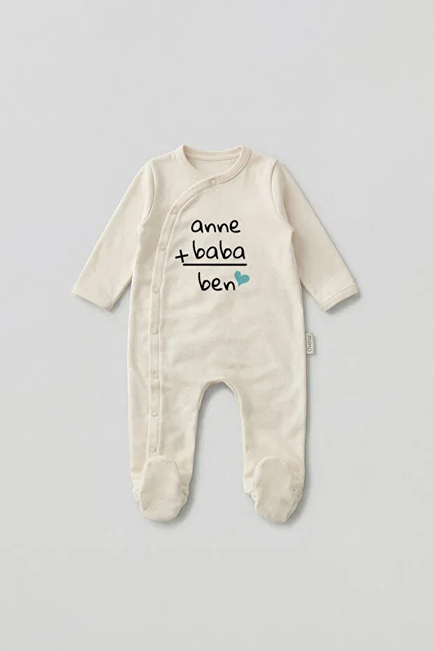 Детское боди-комбинезон с принтом Mom and Dad Printed Snap Fastener Ecru Bodysuit Romper 5591 Overoz, Sugar Bleach — фото 2