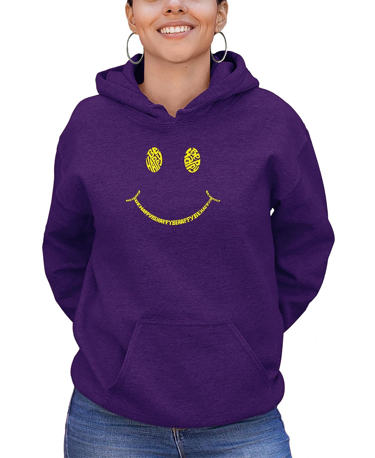 

Женская толстовка с капюшоном be happy smiley face word art LA Pop Art, фиолетовый