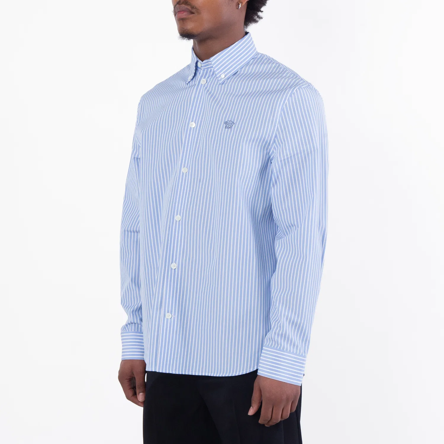 Рубашка с длинным рукавом Medusa Striped Long-Sleeve Shirt Versace, White/Light Blue — фото 2
