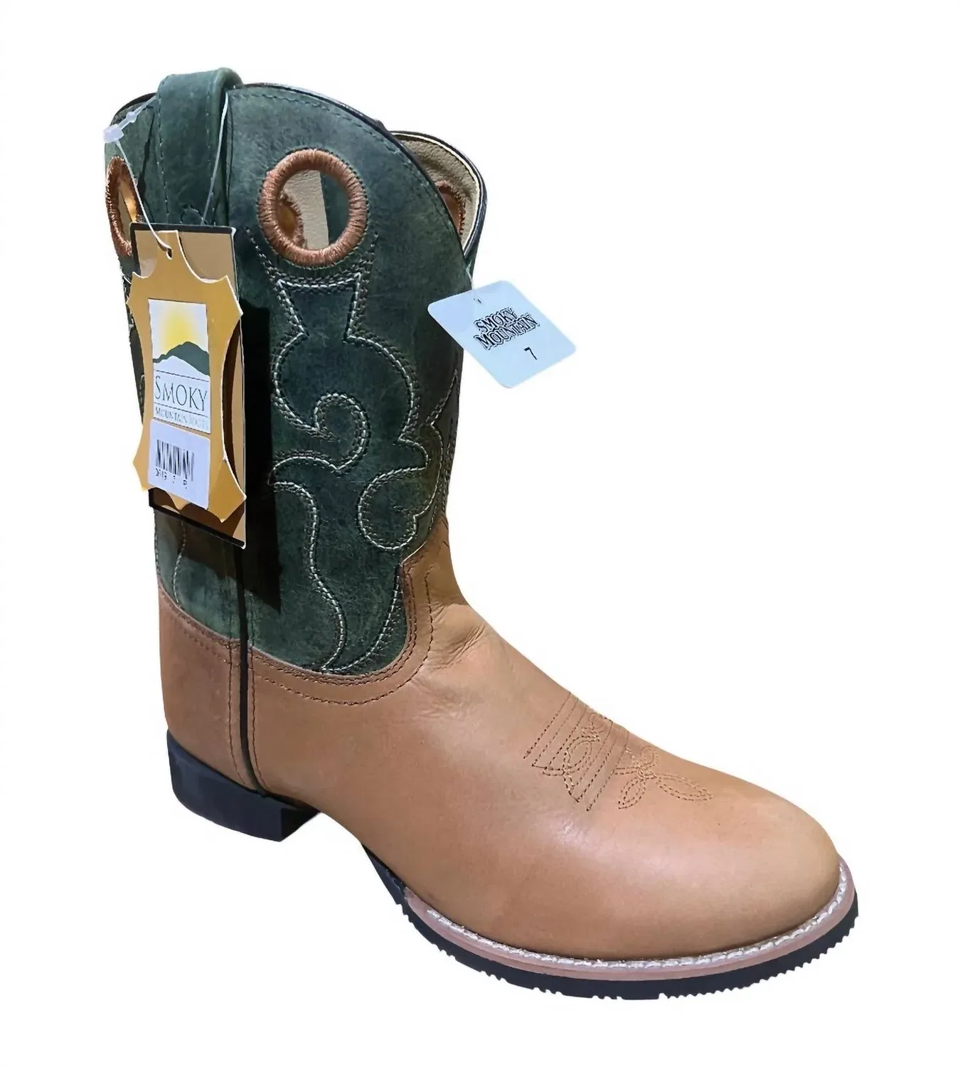 Детские ковбойские сапоги из кожи с круглым носом Jesse Western Smoky Mountain Boots, Brown Distress And Green Crackle