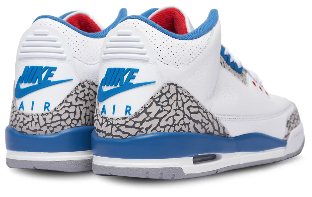 Детские баскетбольные кроссовки для мальчиков с кожаным верхом Jordan Retro 3 Jordan, White Varsity Red True Blue — фото 4