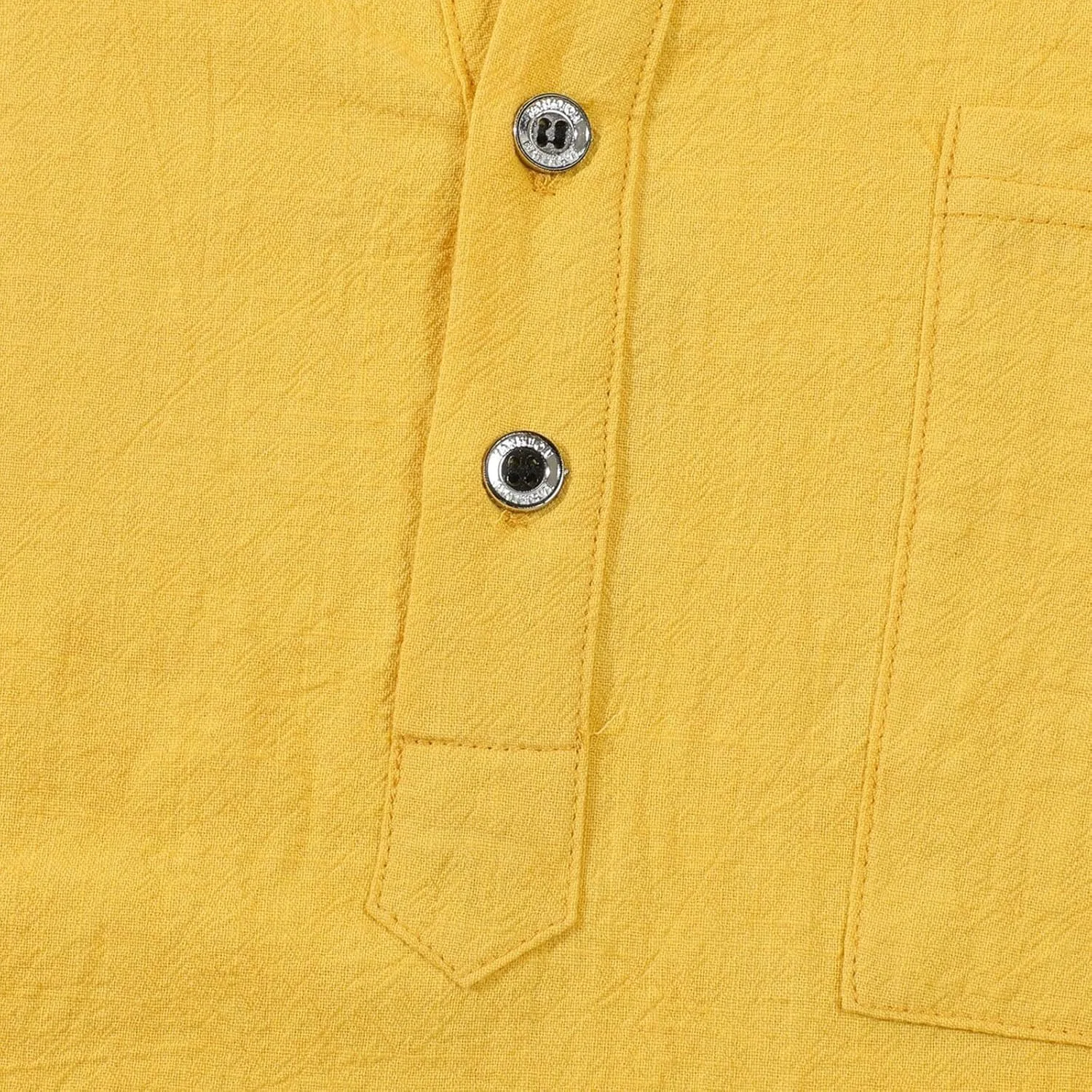 Мужская рубашка из хлопка и льна с коротким рукавом, с воротником-стойкой, жёлтый — фото 4