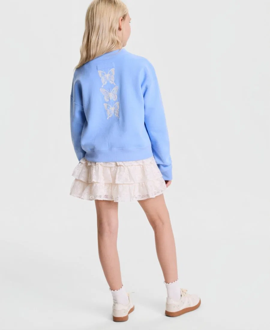 Свитшот с принтом бабочек Butterfly Crewneck Sweatshirt abercrombie kids, Pastel Blue — фото 4