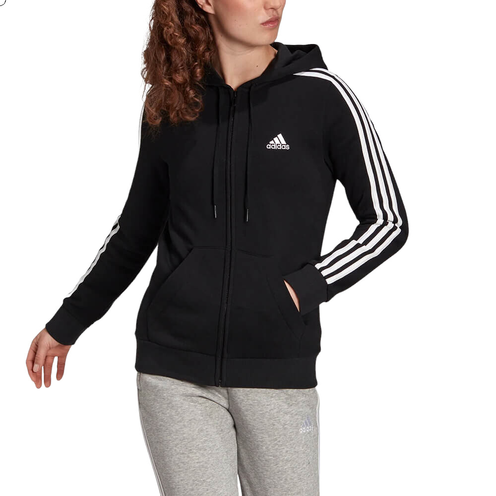 

Толстовка Adidas Essentials Fleece 3-Stripes Full-Zip, черный/белый