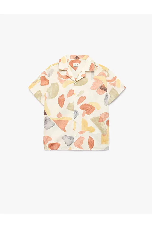 Детская хлопковая рубашка с коротким рукавом Koton, Ecru Patterned — фото 4