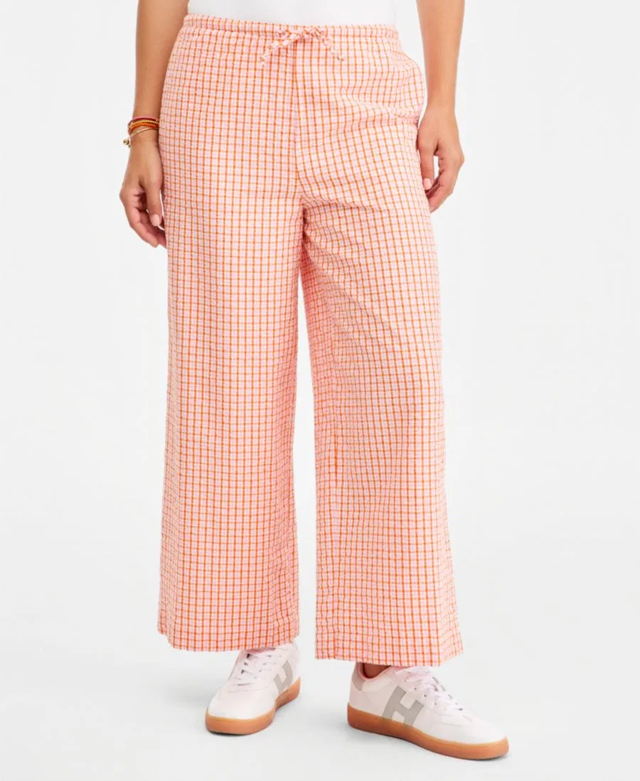 Брюки прямого кроя из жатого хлопка, с завязкой Tommy Hilfiger, Gingham Biscuit — фото 3