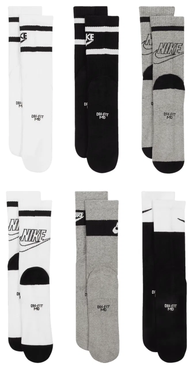 Детские носки, 6 пар, с поддержкой свода стопы, Nike GFX, Nike, Grey/Black/White — фото 4
