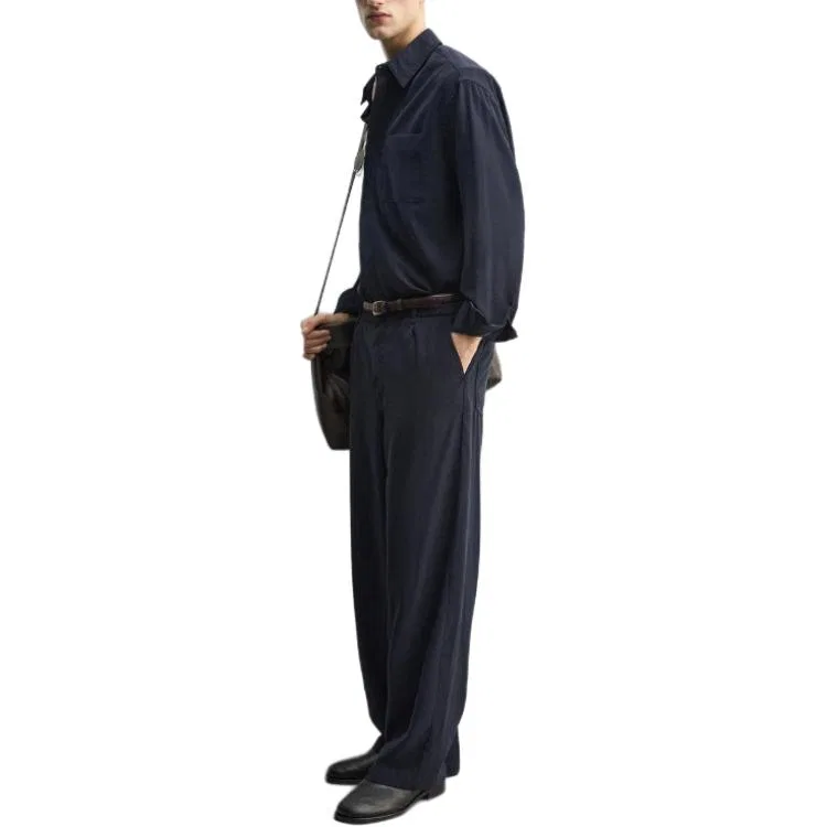 Мужская рубашка с лацканами Navy Blue ZARA, Navy Blue — фото 4