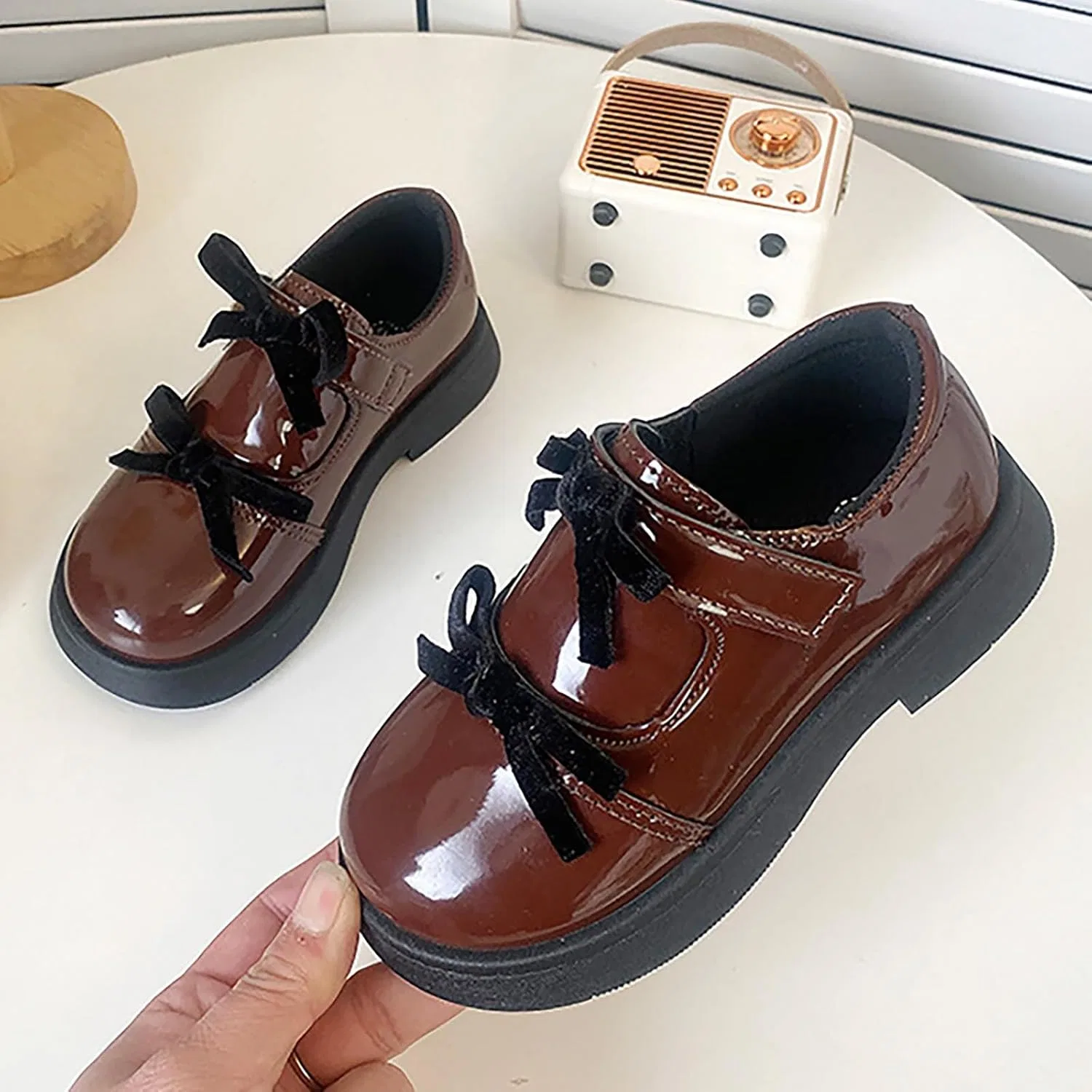 Детские туфли для девочек с бантом, модель Princess Mary Jane Ballerina Flats, Brown — фото 3