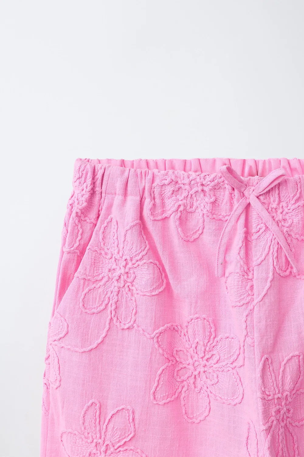 Вышитые цветочные широкие брюки ZARA, Mid-Pink — фото 3