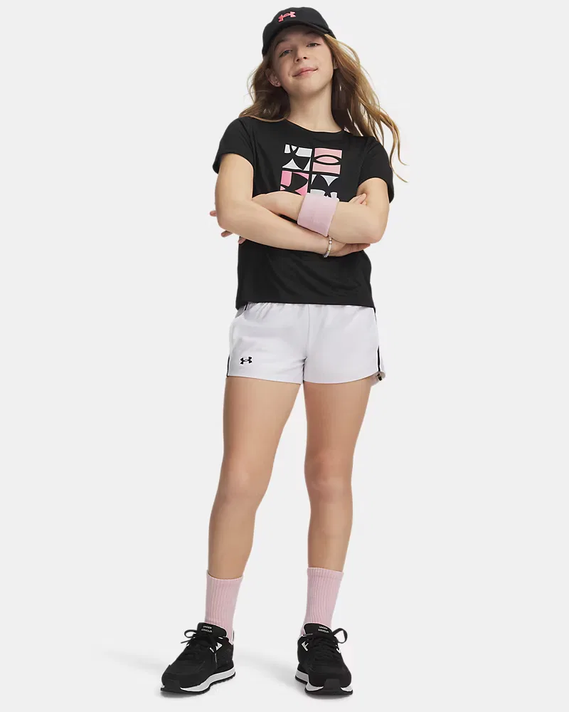 Детские шорты быстросохнущие из переработанного полиэстера UA Tech Play Up UnderArmour, White/Black — фото 3
