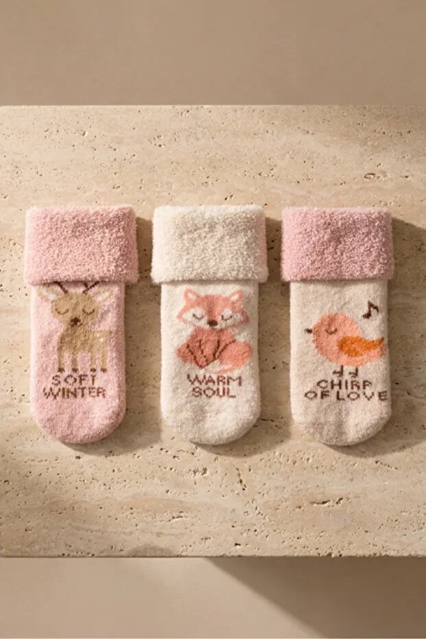 Детские носки с принтом 3-пак Animal Patterned Towel Katia&Bony, Pink