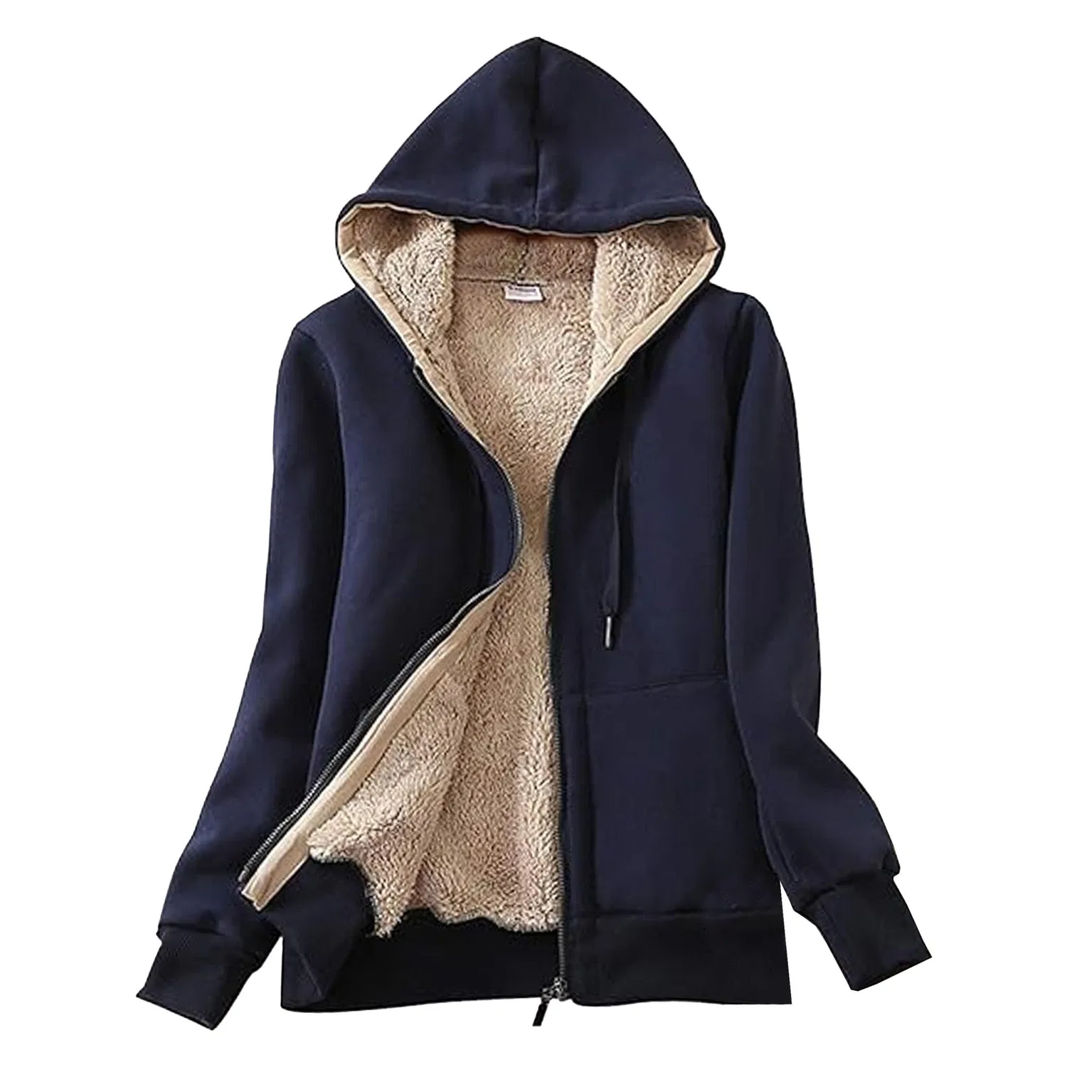 Женское пальто с капюшоном из искусственного меха, Blu navy