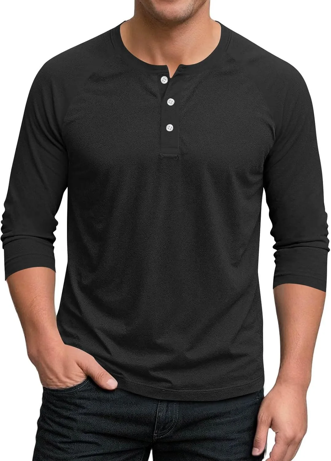 

Мужская футболка Henley с 3/4 рукавом и карманом