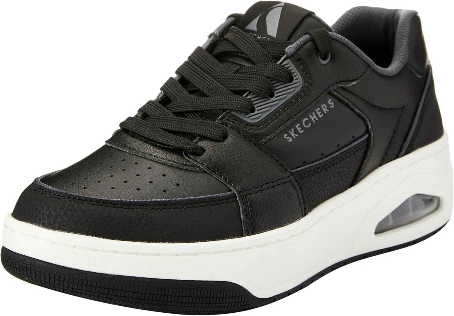 Мужские кроссовки Skechers UNO Court Trainers, Black Leather Duraleather With Anthracite Trim