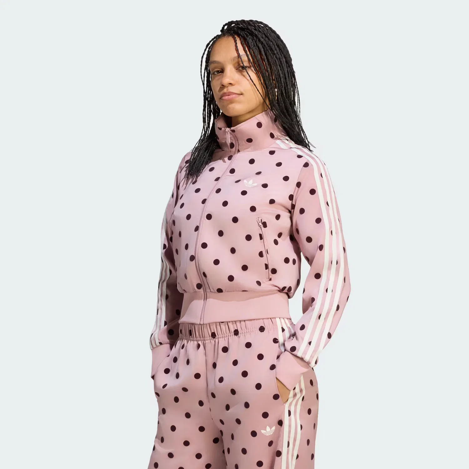 Женская спортивная куртка на молнии из атласа в горошек Satin Polka Dots TT Track Top Adidas Originals, Dual Lilac