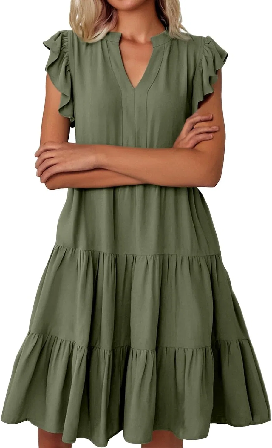 Платье миди с рюшами и летучими рукавами Generic, Army Green — фото 4