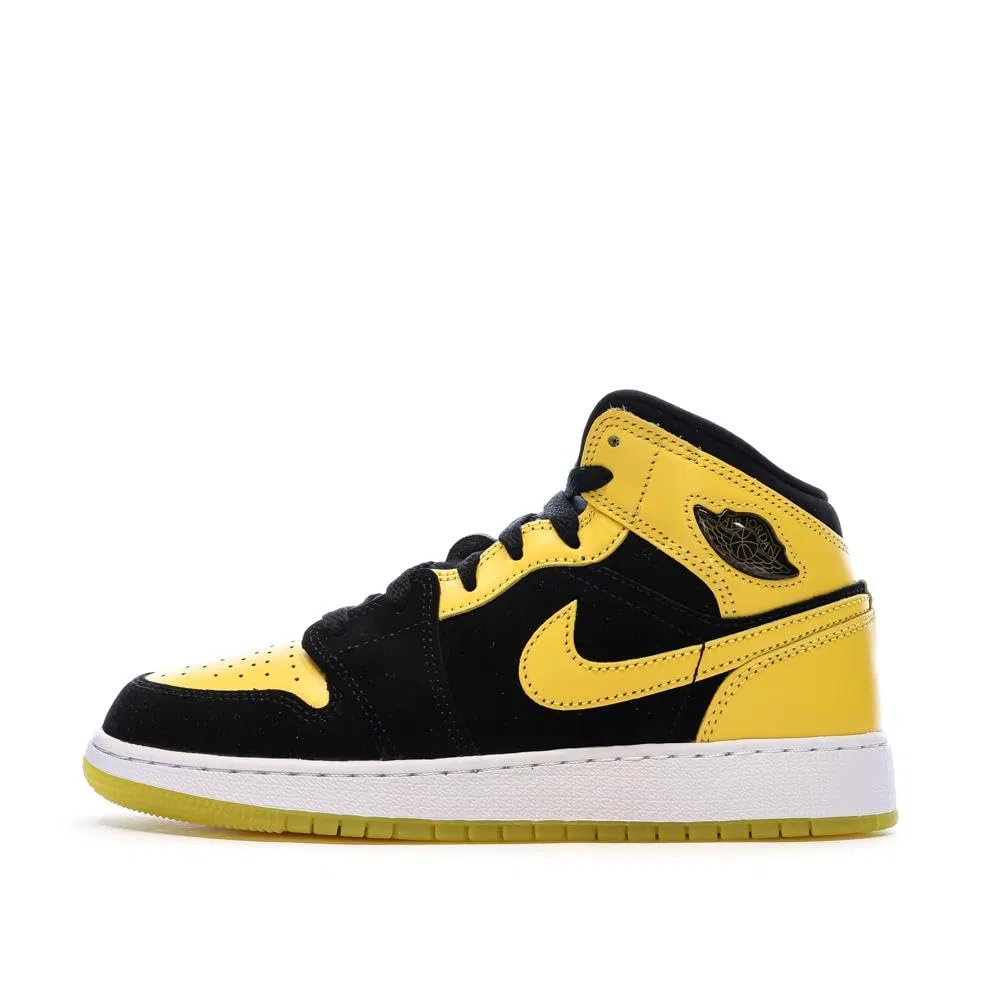 Детские кроссовки для мальчиков на шнуровке Air Jordan 1 Mid Se NIKE, Nero Giallo Bianco