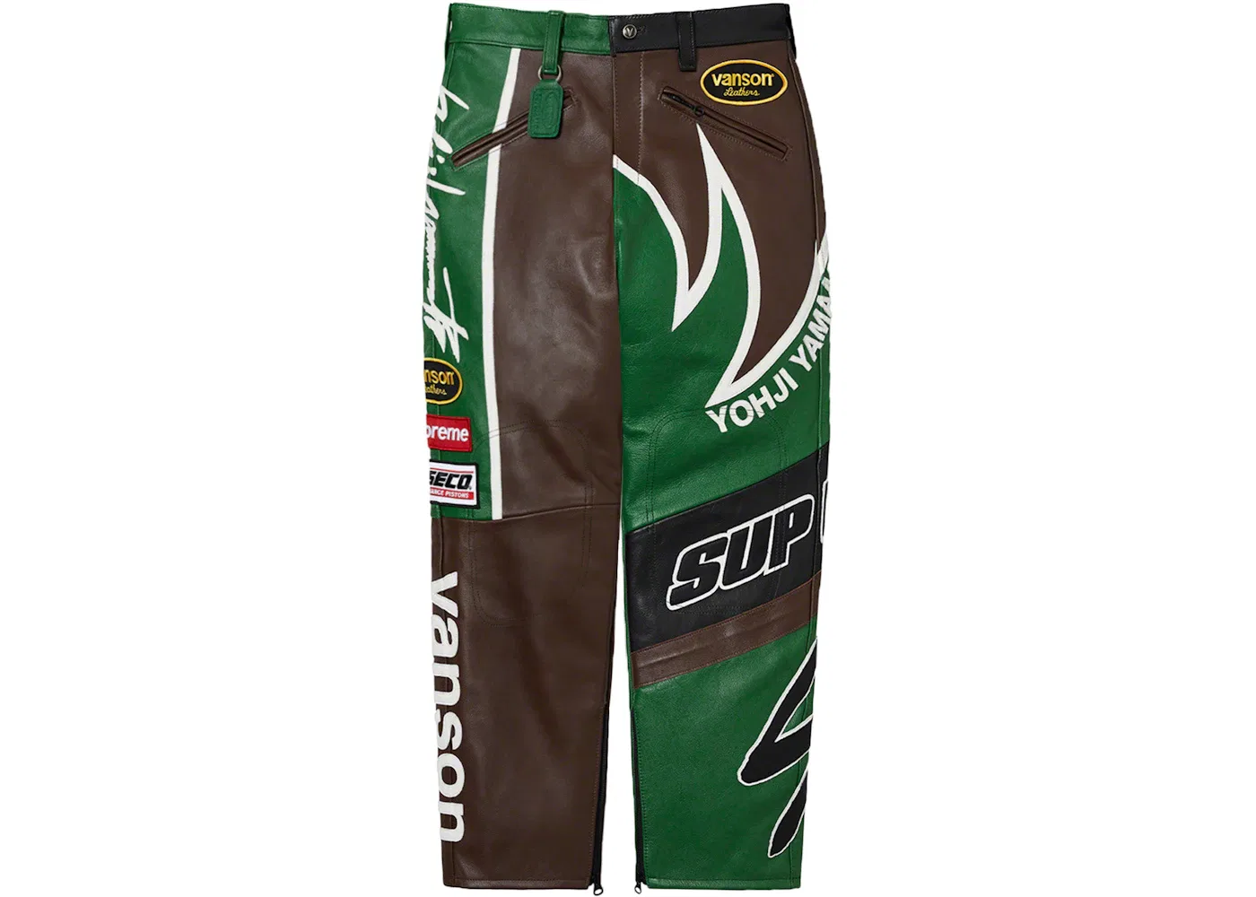 Мужские брюки кожаные Split Pant Supreme Yohji Yamamoto Vanson Leathers, Зеленый
