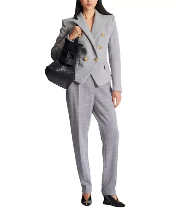 Женские брюки с застежкой на молнию и пуговицу Tailored Cotton Knit Trousers Balmain, серый — фото 2