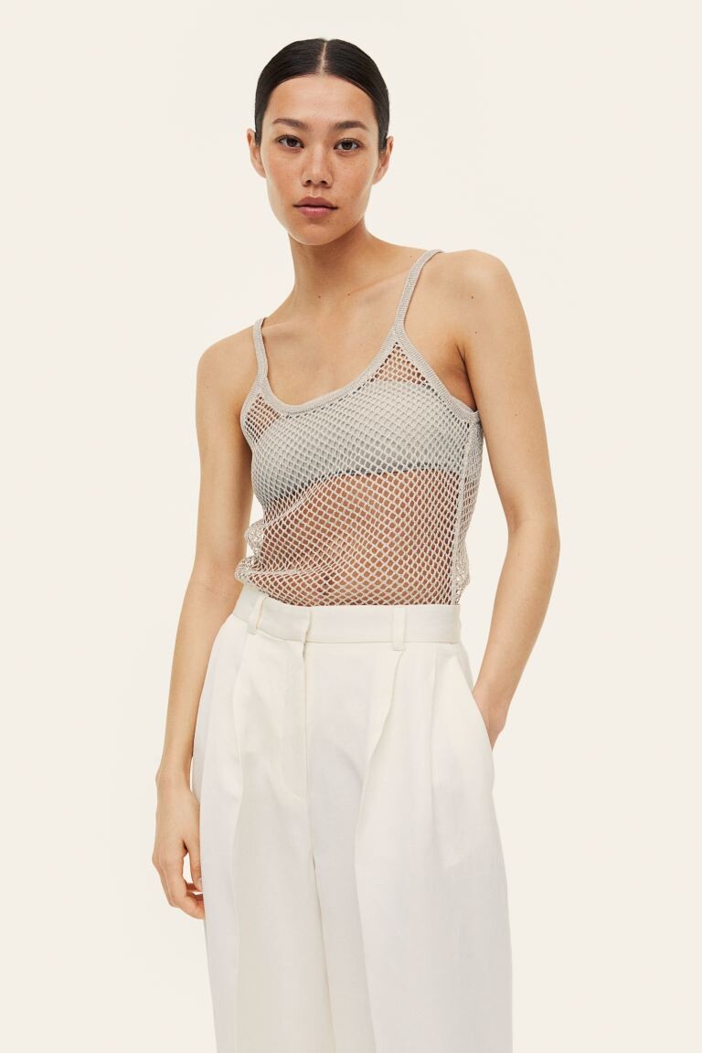 

Блестящий сетчатый топ на бретелях H&M, серебристый