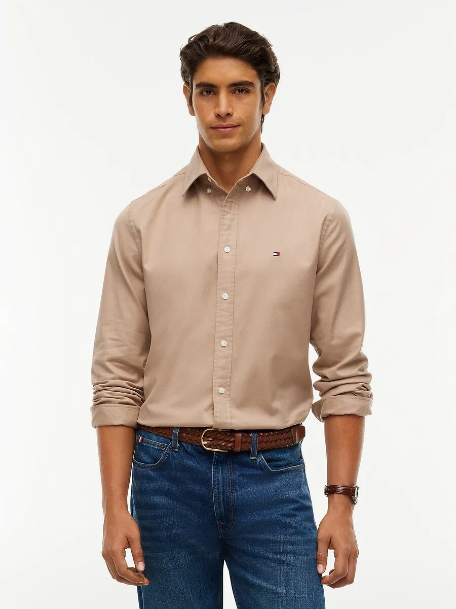 Рубашка на пуговицах TOMMY HILFIGER Comfort fit, бежевого цвета — фото 2