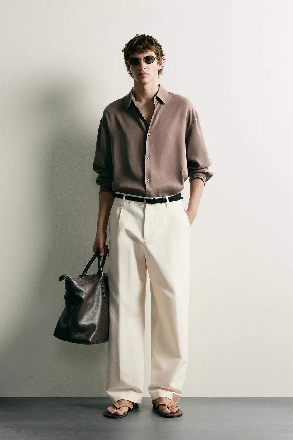 Свободная, струящаяся рубашка ZARA, Taupe grey