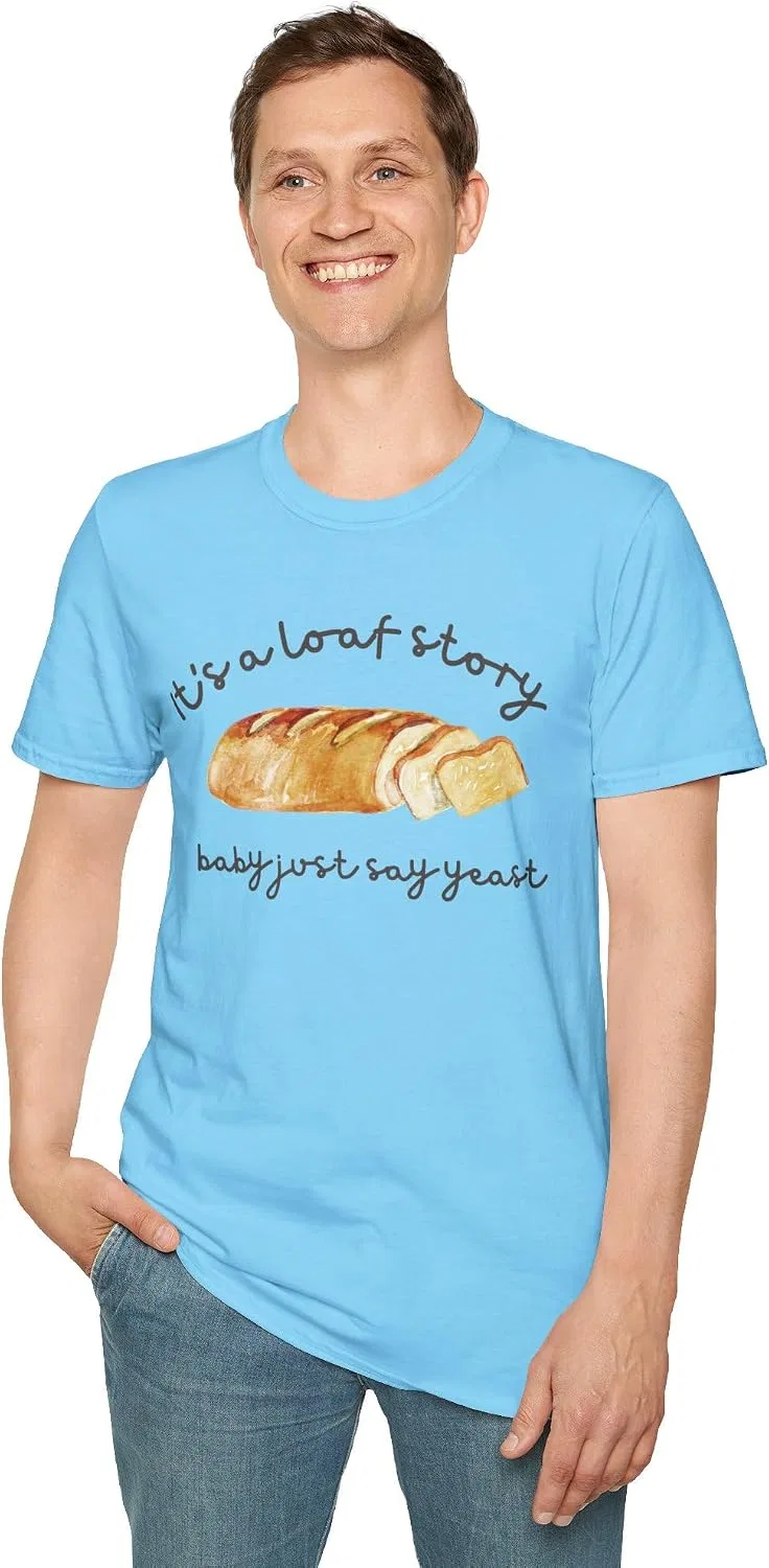 Унисекс футболка с принтом Loaf Story Baby Just Say Yeast, Sky — фото 3