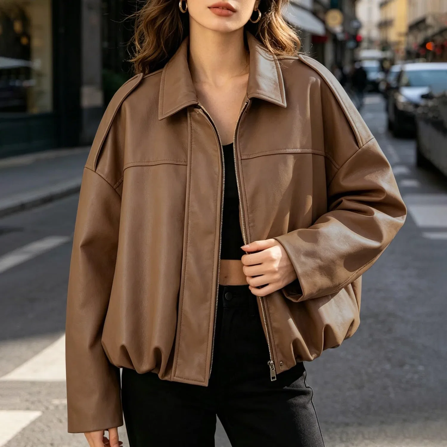 Женская куртка-бомбер из искусственной замши с молнией, Cachi — фото 2