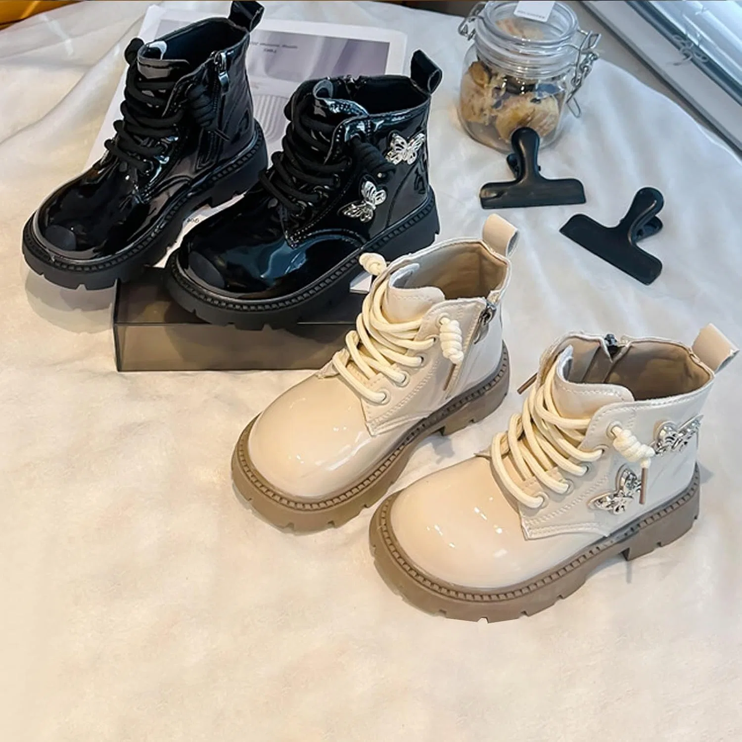 Детские ботинки для девочек с принтом, модель Combat Boot, Black — фото 4