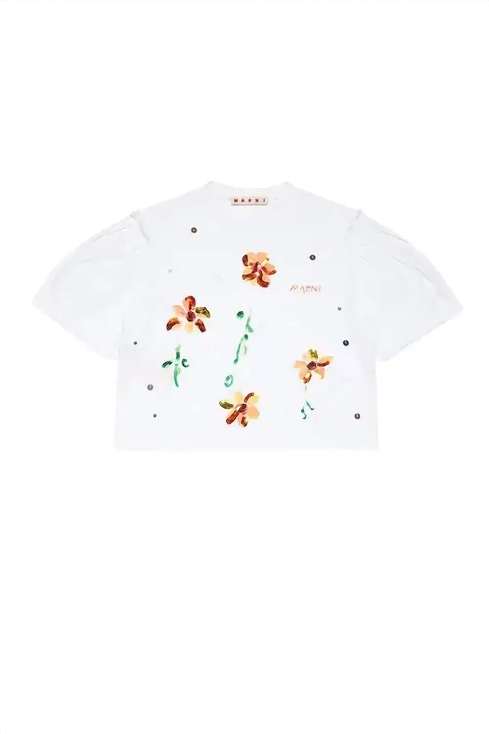 Детская футболка для девочек с вышивкой цветка Marni, White