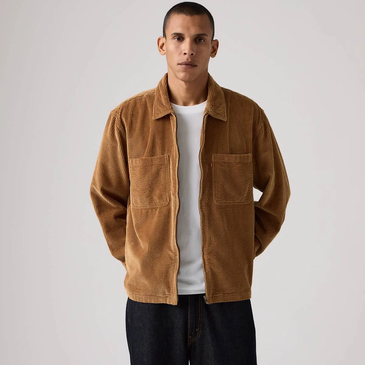 Рубашка-Накидка из вельвета свободного кроя на молнии Levi's, Foxtrot Brown - White