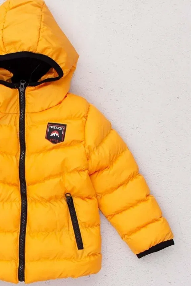 Детское пальто для мальчиков с принтом Fleece inside hooded zipper closure boy's coat Wakawakakidsstore, Yellow — фото 2