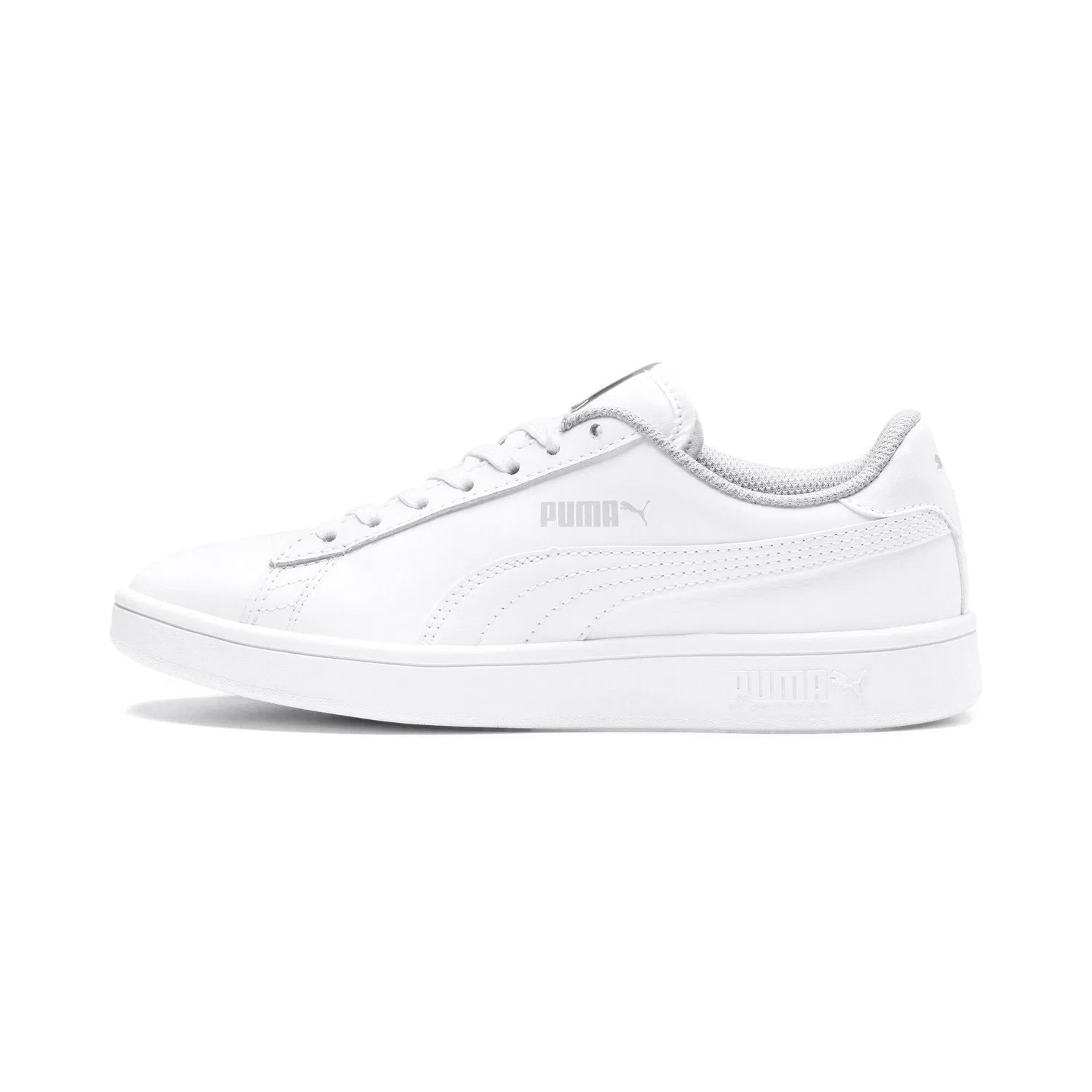 Детские кроссовки с кожаным верхом Smash v2 Puma, Weiss — фото 3