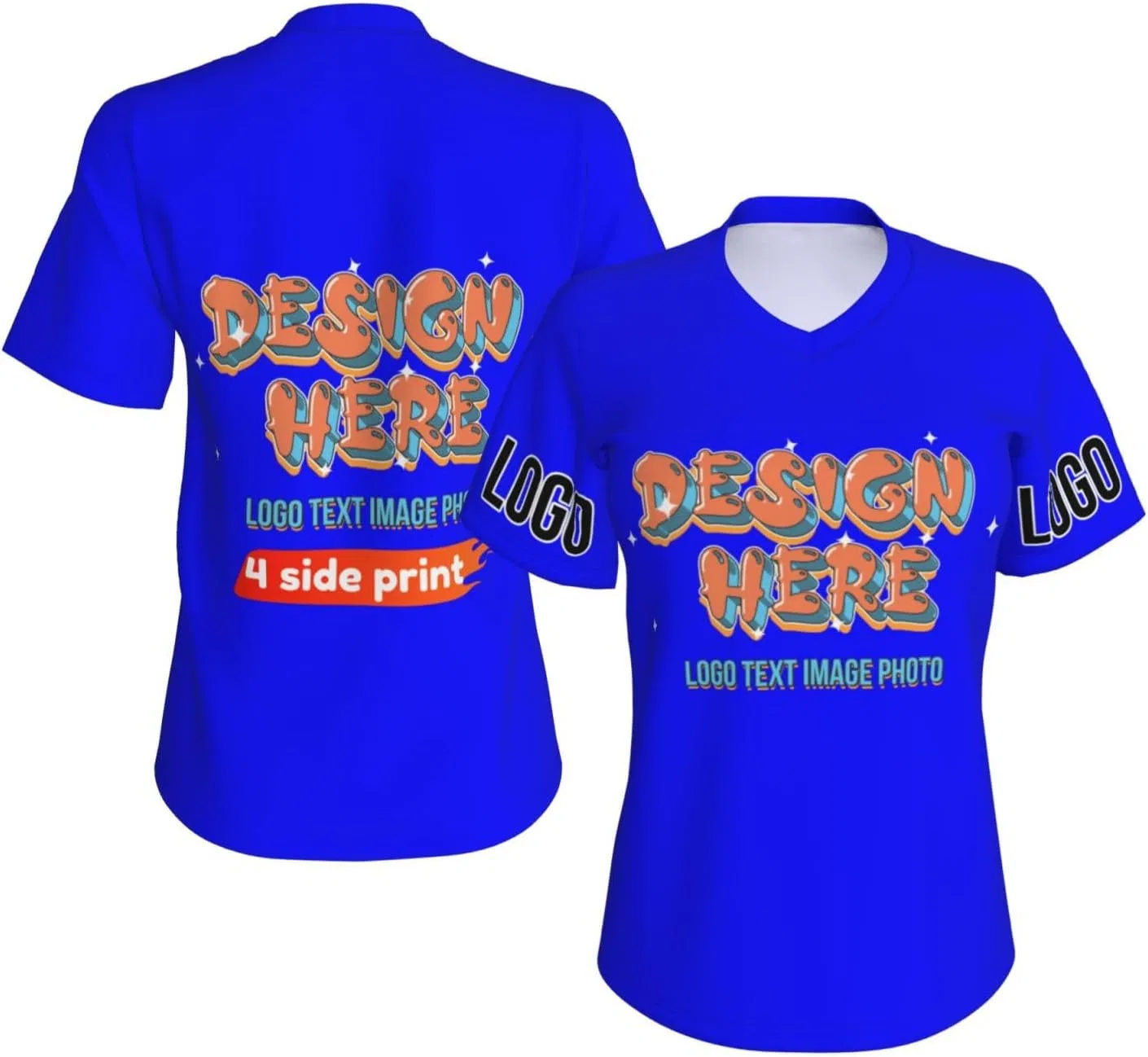Женская футболка с V-образным вырезом Custom, Blue